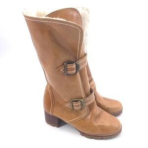 Morrow-Taylor‎ Leather Shearling Lined Buckle Accent Boots Size 5.5